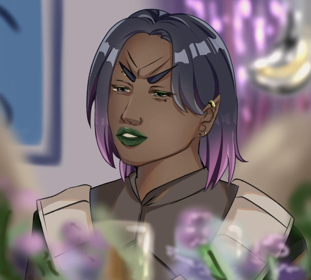 Semi-realistic, headshot + hand drawn background