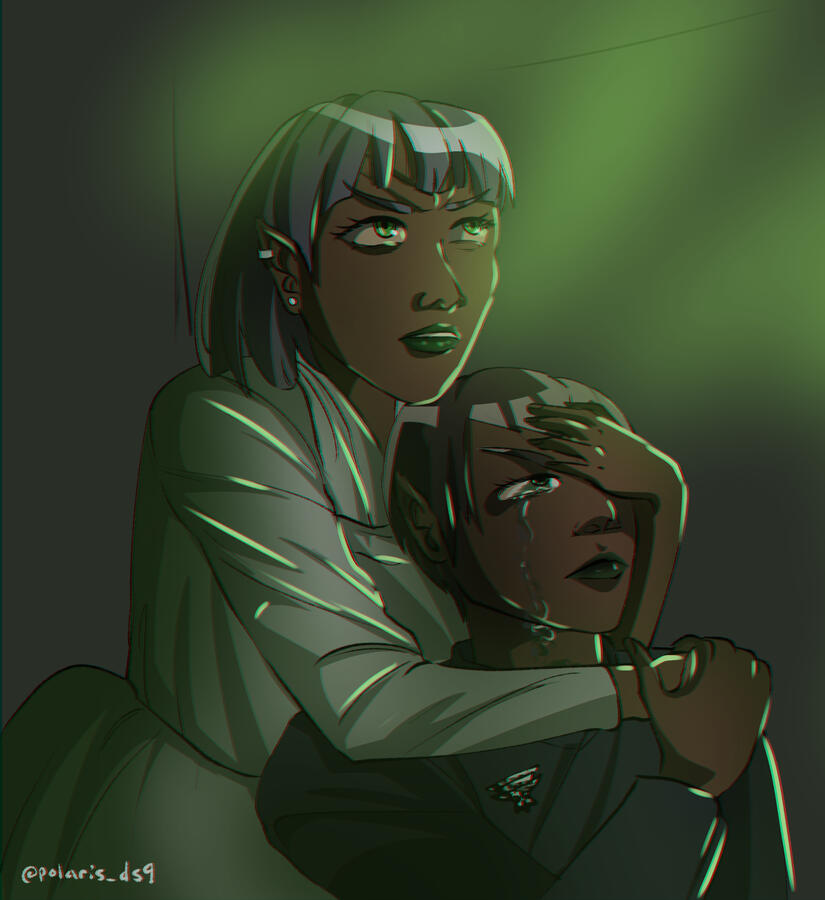 Semi realistic, torso, 2 figures + simple background